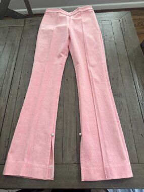 Adam Lippes Eva Flared Split Hem Pearl Detail Pants Trousers Pink Size 4 US